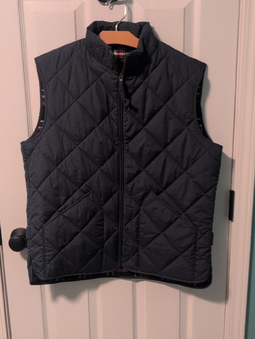 J. Crew Men's Navy Quilted Vest With Plaid Flannel Inside - New With Tags